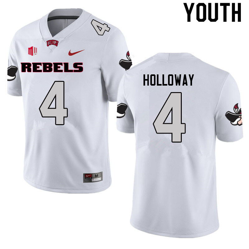Youth #4 Trenton Holloway UNLV Rebels College Football Jerseys Sale-White
